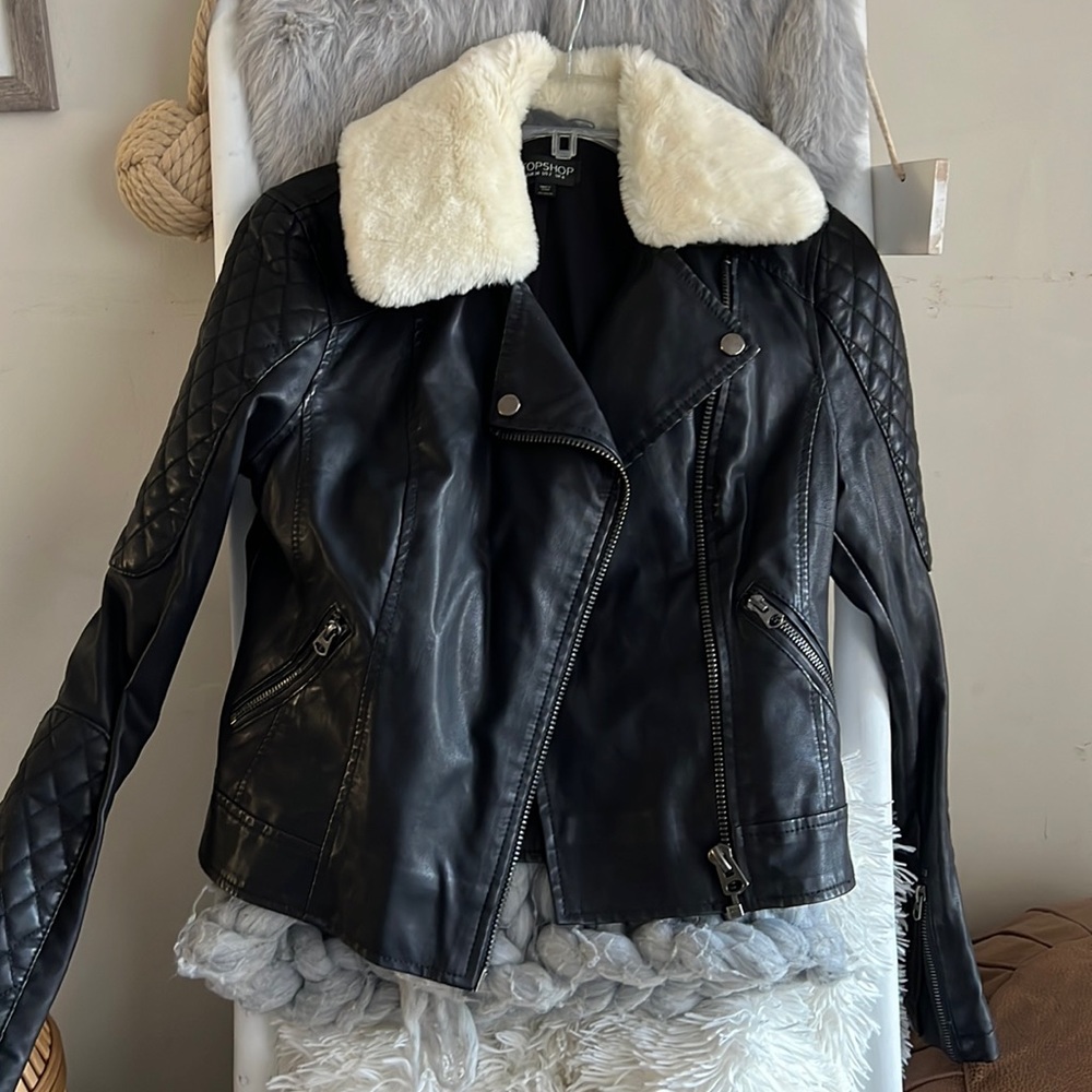 Top shop leather motto and shearling jacket